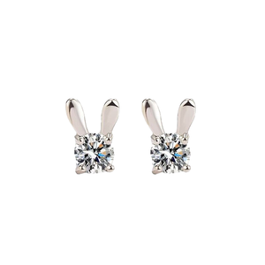Modernos y Lindos Pendientes de Zirconia con Patrón de Orejas de Conejo para Mujer, Plata de Ley 925 - Regalo para Aniversario de Bodas, Compromiso o Fiesta - Product Image 1