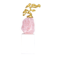 Sculpture d'arbre en quartz rose de luxe, art de bonsaï en métal doré, base en marbre, pierre de cristal rose, décoration pour la maison, le bureau, l'hôtel, usine OEM ODM