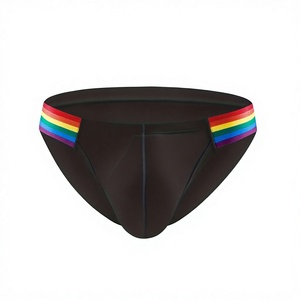 Men's Black Knitted <b>Boxer</b> Briefs Rainbow Waistband Mid-Rise Seamless Cotton Underwear Spandex Underwear Made in Bangladesh - Product Image 1