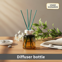 Bouteille diffuseur de parfum de luxe en verre ambré rond de 100 ml et 200 ml avec bâtonnets en rotin, motif floral, avec boîte personnalisée – Vente en gros