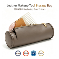 Sac de toilette en cuir rond personnalisé en gros, étanche, en PU, cylindrique, pour ranger les pinceaux de maquillage, pochette cosmétique