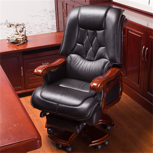 Chaise de <span class=keywords><strong>bureau</strong></span> exécutive moderne ergonomique réglable en cuir noir pivotante avec fonction inclinable et repose-pieds - Product Image 2