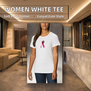 T-shirt blanc pour femme à manches courtes, col rond, imprimé, uni, décontracté - Product Image 2