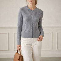 Cardigan en laine mélangée pour femme, style Old Money, col rond, tricot torsadé, fermeture boutonnée, coupe décontractée, doux et chaud, fabrication sur mesure OEM