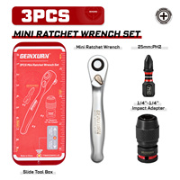 Boîte à outils coulissante Geinxurn, jeu de 3 mini clés à cliquet avec embout, adaptateur à percussion