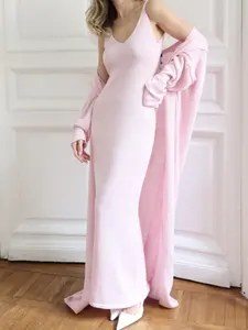 <span class=keywords><strong>Set</strong></span> Blubelle da Donna Invernale Elegante <span class=keywords><strong>e</strong></span> Casual con <span class=keywords><strong>Cardigan</strong></span> a Maniche Lunghe, Gilet in <span class=keywords><strong>Maglia</strong></span> Traforata <span class=keywords><strong>e</strong></span> Abito Maxi Aderente Tinta Unita Lungo alla Caviglia - Product Image 3