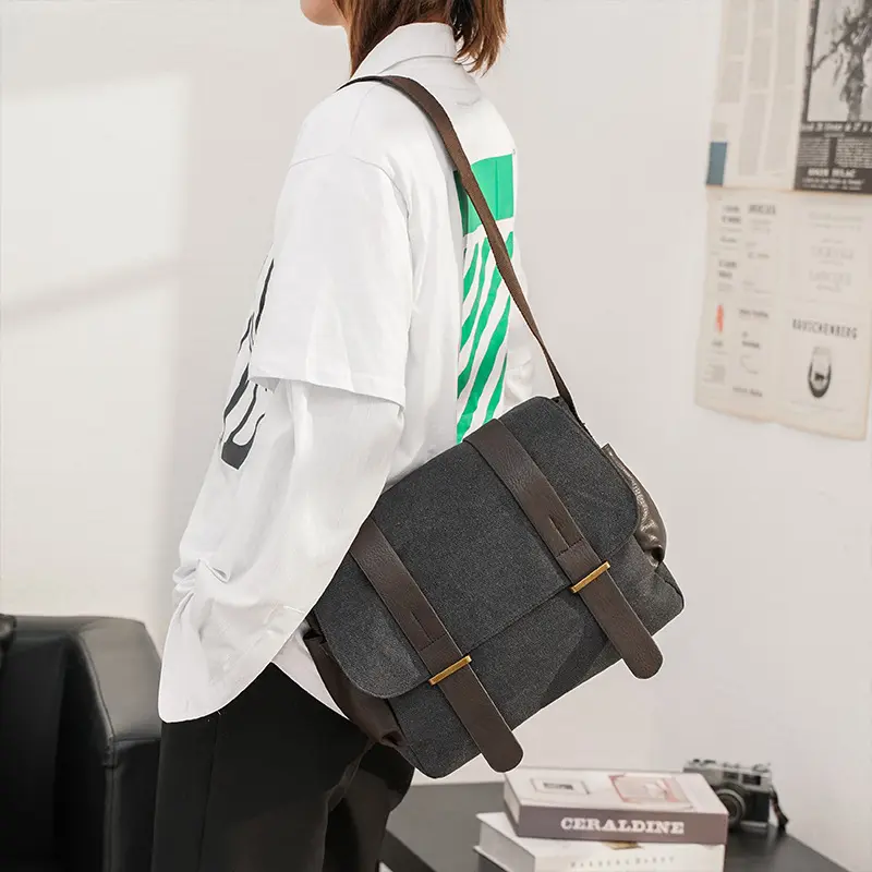 Fashion Casual Canvas Shoulder For Men Korean Version Computer File Travel Bag Messenger For Students Schoolbag