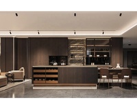 Armoire de cuisine murale contemporaine en acier inoxydable avec plan de travail en marbre