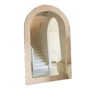 Espejo de pie de diseño, estilo crema claro, de madera maciza templada, hecho a mano, ecológico, de cuerpo entero, arqueado, para vestidor - Product Image 3