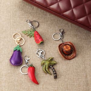Llavero de Cuero Genuino de Lujo Goreal con Frutas y Plantas, Adorno Vintage con Berenjena, Sandía, Chile y <span class=keywords><strong>Palmera</strong></span> para Bolsos - Product Image 1