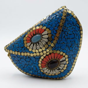 Pochette en métal mosaïque bleue pour femme, étanche, légère, perlée, idéale pour soirées, événements, mariages, faite à la main, très tendance - Product Image 1
