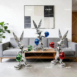 Escultura de Conejo Boxeador Brillante de Lujo en Oferta, con Acabado de Espejo y Galvanoplastia, de Resina, Personalizable en Color y Tamaño - Product Image 5