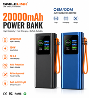 Batterie externe 20000 mAh 100W pour téléphones, montres connectées et ordinateurs portables avec câble rétractable