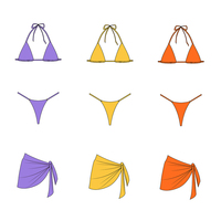 Ensemble bikini 3 pièces pour femme : haut triangle dos nu, bas string avec sarong à nouer sur le côté, couleur unie, maillot de bain de plage