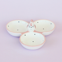 BONWILL bol en céramique 3 sections, poulet rose coq plateau de service amuse-gueule bol triple bol 3 compartiments plat latéral