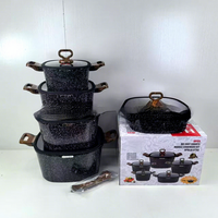 Set Peralatan Masak 10 Buah dari Aluminium Alloy dengan Dasar Baja Tahan Karat 430, Panci Persegi Baru, Tutup Kaca Silikon, Motif Berbintik