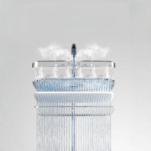 Juego de cabezal de ducha con grifo, <span class=keywords><strong>panel</strong></span> blanco, latón dorado cepillado, sistema de baño, lluvia, exterior, inteligente, independiente, cascada para <span class=keywords><strong>bañera</strong></span> - Product Image 3