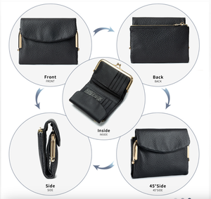 Ando Bag Cartera corta de piel de vaca auténtica para mujer, tarjetero múltiple con bolsillo para monedas con cierre de beso - Product Image 4