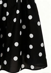 Novo Vestido Midi Feminino Elegante Casual Respirável Preto com Manga Bufante e Cintura Império com Poás Brancos Digitais - Product Image 6