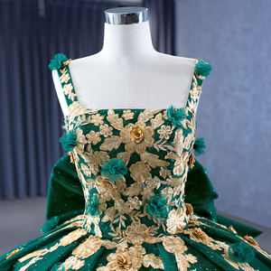 Robe de soirée formelle Jancember Rsm231050, robe de bal, robe de mariée, avec fleurs vertes scintillantes - Product Image 5