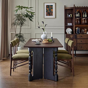 Table à manger rectangulaire en bois massif de style rétro français, meubles multifonctionnels pour salle à manger - Product Image 4