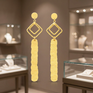 Boucles d'oreilles pendantes en laiton faites à la main avec pierres précieuses et alliage métallique, style ethnique pour les occasions festives - Product Image 3