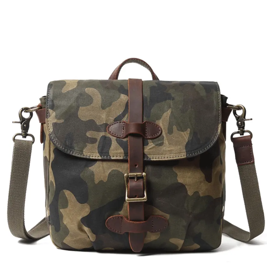 OEM custom logo strap crossbody school laptop leather oil waxed wax camouflage outdoor travel canvas mens messenger bags for men