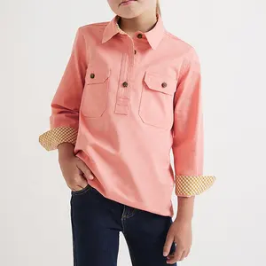 Women Western country shirt Half Button Long Sleeve 100% COTTON WORK SHIRT WITH CONTRAST TRIM dusty pink Junior work shirt