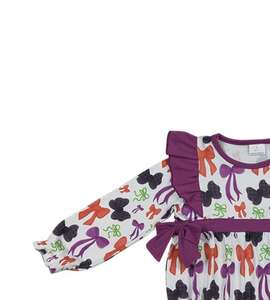 Mameluco de Halloween OOTD de alta calidad Unisex amarillo negro púrpura lazos volantes manga larga de punto cremallera Boutique venta al por mayor - Product Image 4