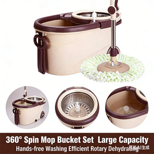 Serpillère essoreuse magique 360° à double système de seau, en microfibre, avec manche en acier, pour nettoyage domestique écologique - Product Image 3