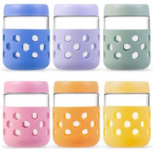 Classic Style Glass Oatmeal Cup with <b>Insulated</b> Silicone Sleeve Airtight Storage Jar for Portable Milk Yogurt Kitchen Essential - Product Image 1