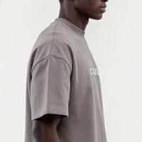 Grijze oversized T-shirts van premium katoen met lage schouderlijn, designer streetwear, logo, zwaargewicht, voor heren