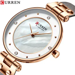 新しい女性のクォーツ時計CURREN9056女性のための小さなダイヤルファッションステンレス鋼の時計ローズゴールドの腕時計
