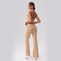 Conjunto de Pantalones de Yoga Flare de 2 Piezas, Top Halter, Cintura Alta, Corte Campana, Control de Abdomen, Ropa Deportiva Elástica para Pilates y Clases de Baile