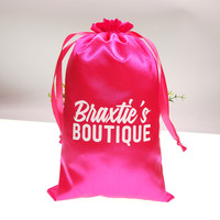 Sacoches en Satin noir pour cheveux avec Logo personnalisé, emballage de bijoux, pochette en velours, sac en soie à cordon pour perruques, soutien-gorge, chaussures et cosmétiques