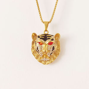 Nouveau 2024 Acier Inoxydable CZ <span class=keywords><strong>Lion</strong></span> <span class=keywords><strong>Pendentif</strong></span> Collier Pour Hommes Punk Tigre Collier Diamant Dollar <span class=keywords><strong>Signe</strong></span> Serpent Animal Charme Plaqué Or - Product Image 4