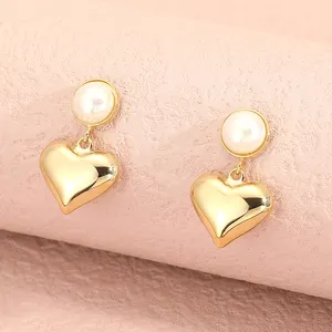 luxury designer jewelry making supplies fashion jewelry pearl wedding heart dangling gold plated 18k jewelry earrings