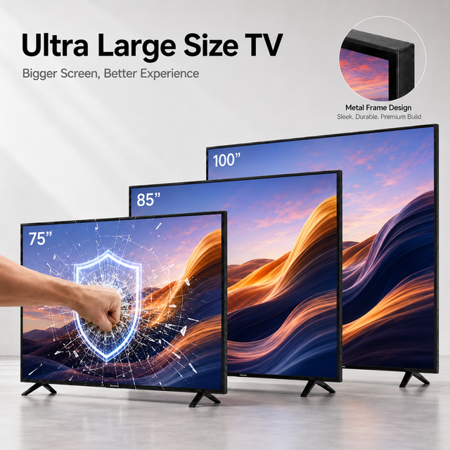 75 85 100 Inch 4K Android Smart TV Tempered Glass Large Screen LED Television OEM ODM Manufacturer for Wholesale Supply