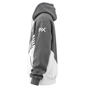 Sudadera con Capucha para Hombre, Diseño Personalizado con Paneles en Contraste Gris y Blanco y Rayas Diagonales - Product Image 4