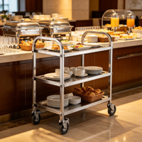 Chariot de service alimentaire à 3 niveaux, cadre robuste de 0,47 mm d'épaisseur, chariot à main à 4 roues pour la restauration hôtelière