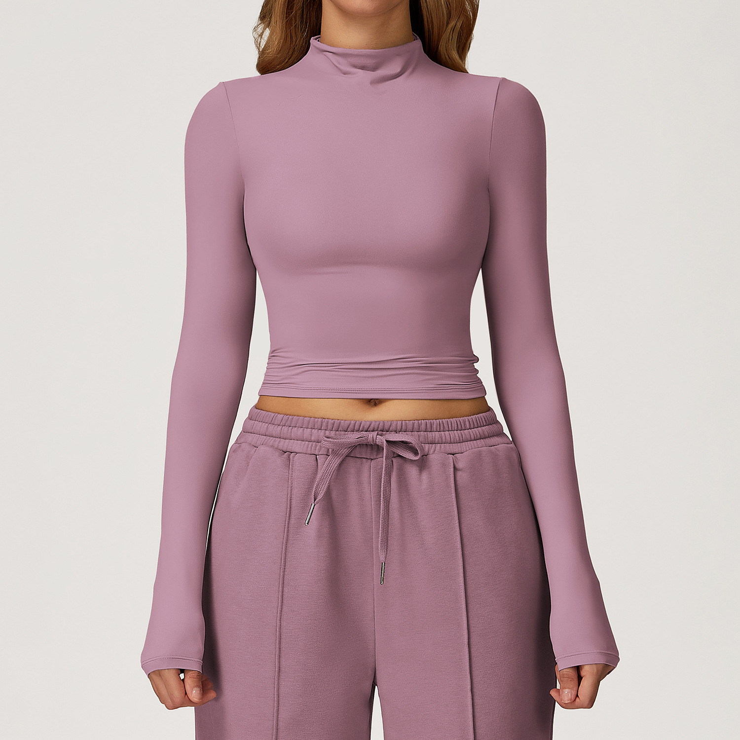 Versatile High Neck Tight-Fitting Top Quick-Dry Yoga Women's Wear Gym Top Fitness Sports Long Sleeve