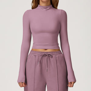 Versátil Pescoço Alto Apertado Top Quick-Dry <span class=keywords><strong>Yoga</strong></span> Desgaste das Mulheres Ginásio Top Fitness Esportes Manga Longa - Product Image 1