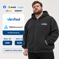 Blouson à capuche zippé ODM d'usine, 350-480 GSM, lourd, avec logo personnalisé, poignets côtelés, manches longues, décontracté, coupe oversize, style streetwear