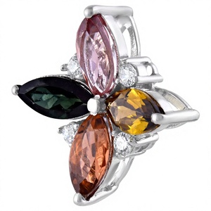 Pendentif de luxe en tourmaline multicolore sertie de griffes, plaqué rhodium, en argent sterling 925, pour mariage, fiançailles, anniversaire - Product Image 2