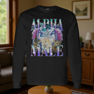 Camiseta de manga larga vintage irónica con diseño de gato unicornio Alpha Male - Product Image 3