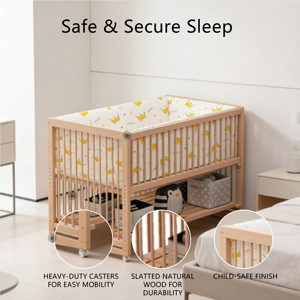 Ensemble de barrières de lit bébé modernes en bois massif avec hauteur réglable et fonctions verrouillables pour utilisation en maternelle - Product Image 3