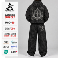 Ensemble sweat à capuche et pantalon de survêtement baggy pour homme, effet délavé, impression sérigraphiée, molleton épais, fabrication sur mesure (OEM/ODM)