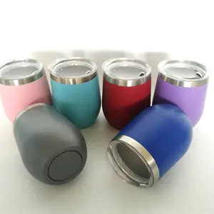 Top Vente Chaude Double Paroi En Acier Inoxydable Gobelet À Vin Glitter Oeuf Forme Tasses Avec Couvercle Coulissant