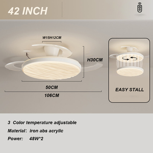 Ventilateur de plafond LED minimaliste avec pales en bois, 3 pales, moteur DC, télécommande, montage encastré pour salon - Product Image 4
