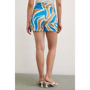 Shorts de Cintura Alta con Estampado de Mango, Azul Satinado, Ropa de Verano Transpirable para Mujer - Product Image 1